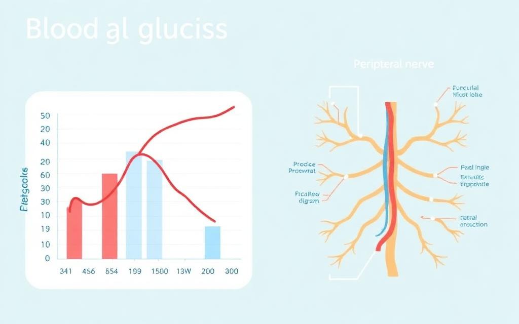Ilustração médica representando açúcar elevado e nervos